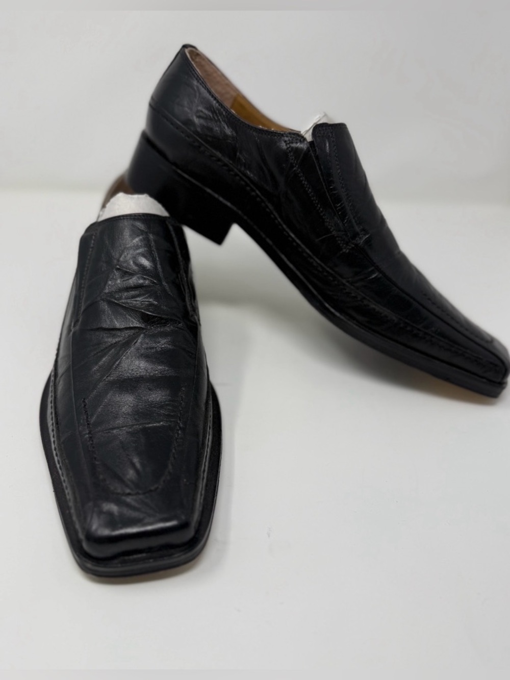 Giorgio Brutini Black Leather Slip On Square Toe Dress Shoes Mens size 9.5 D
